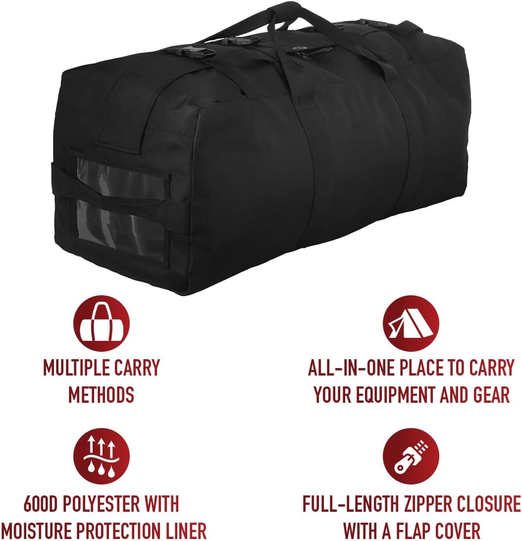 Rothco Enhanced Duffle Bag – 76L Capacity for Heavy-Duty Use and Versatile Travel – Black