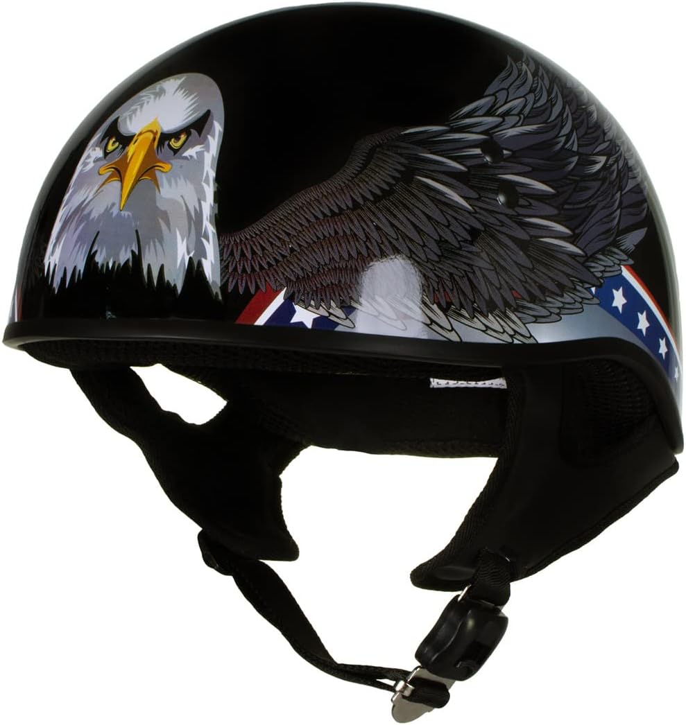 Hot Leathers HLT68 ‘Eagle’ Black Advanced DOT Approved Motorcycle Skull Cap Half Helmet for Men and Women Biker