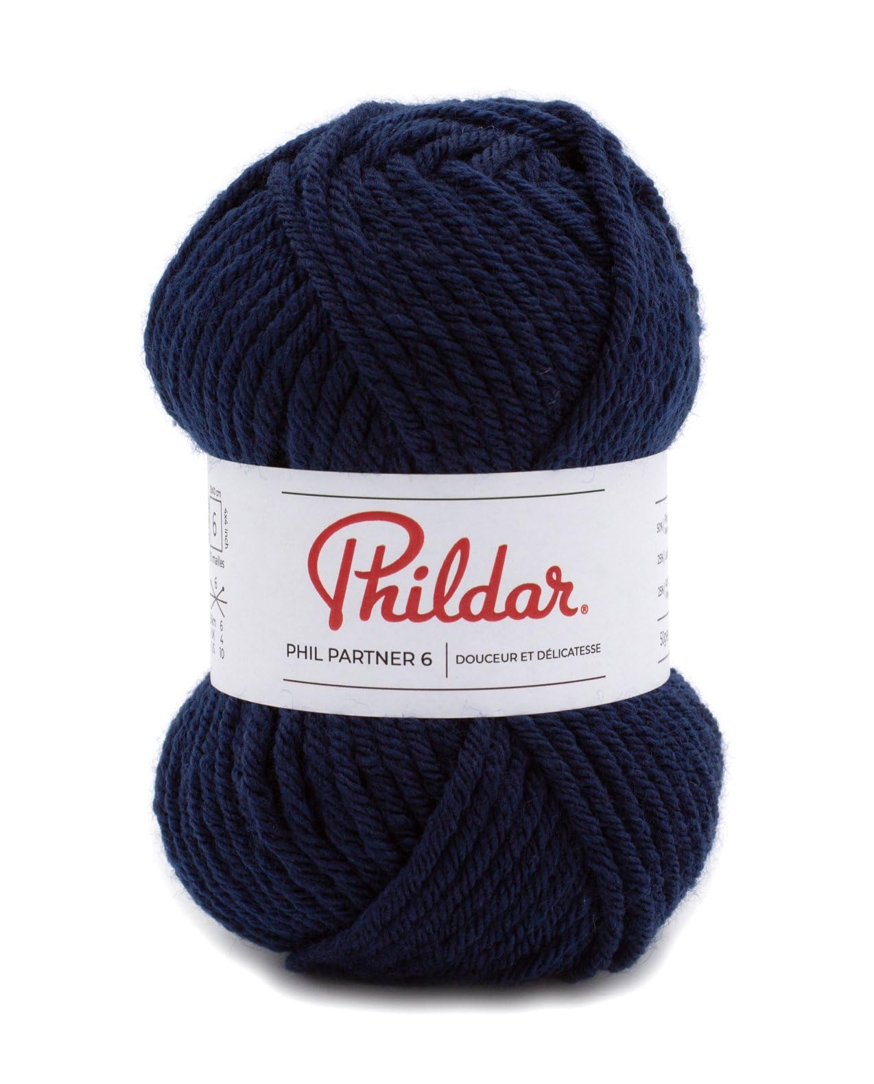 Phildar - Pelote de Laine Phil Partner 6 - Laine à Crocheter et à Tricoter - 25% ACRYLIQUE,​50% POLYAMIDE,​25% LAINE PEIGNEE - Aiguille n°6 - Couleur BLEU