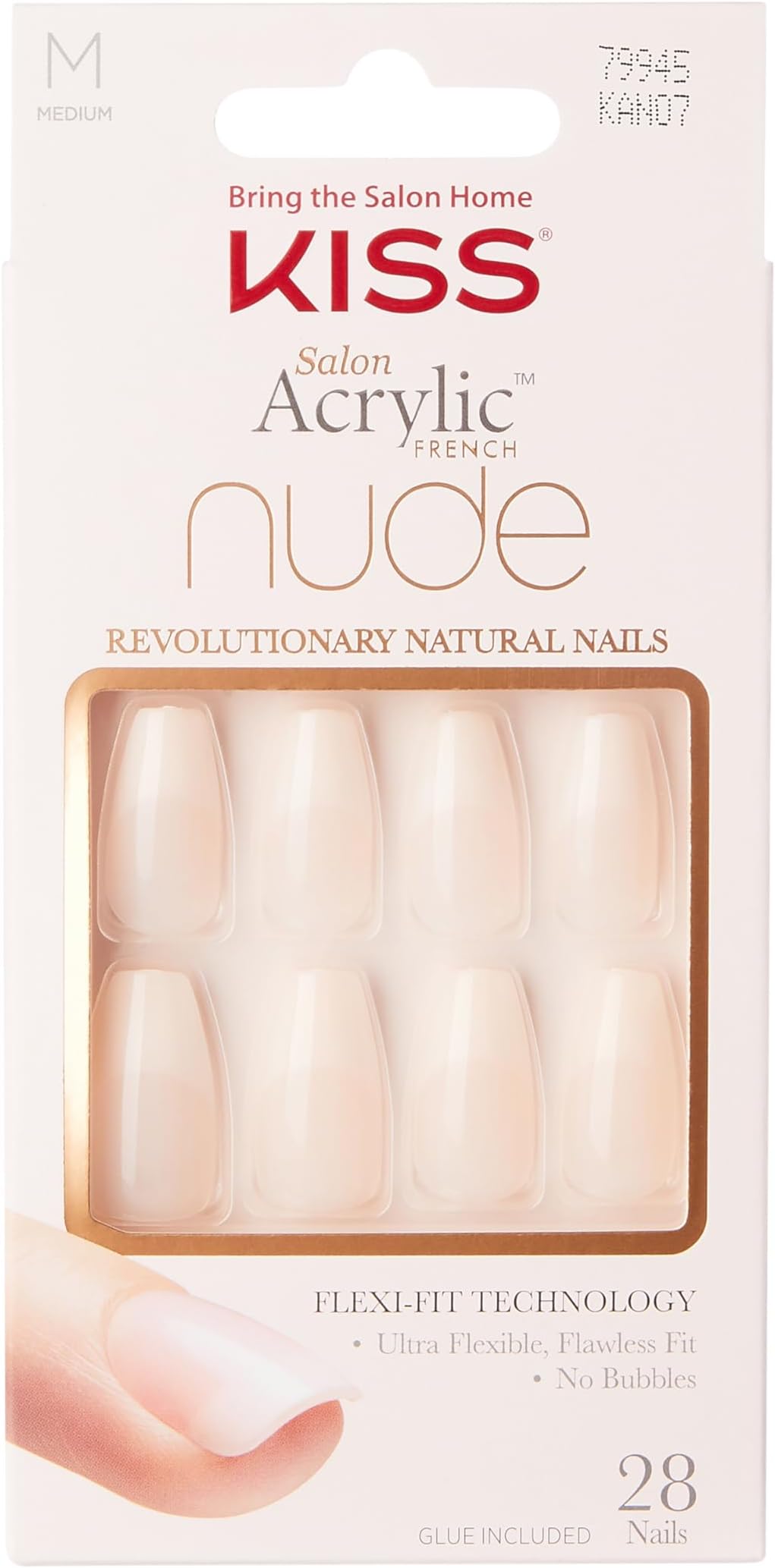 Salon Acrylic French Nude Collection, Leilani, Medium Length Nude Fake Nails, Includes 28 False Nails, Nail Glue, Nail File, and Manicure Stick