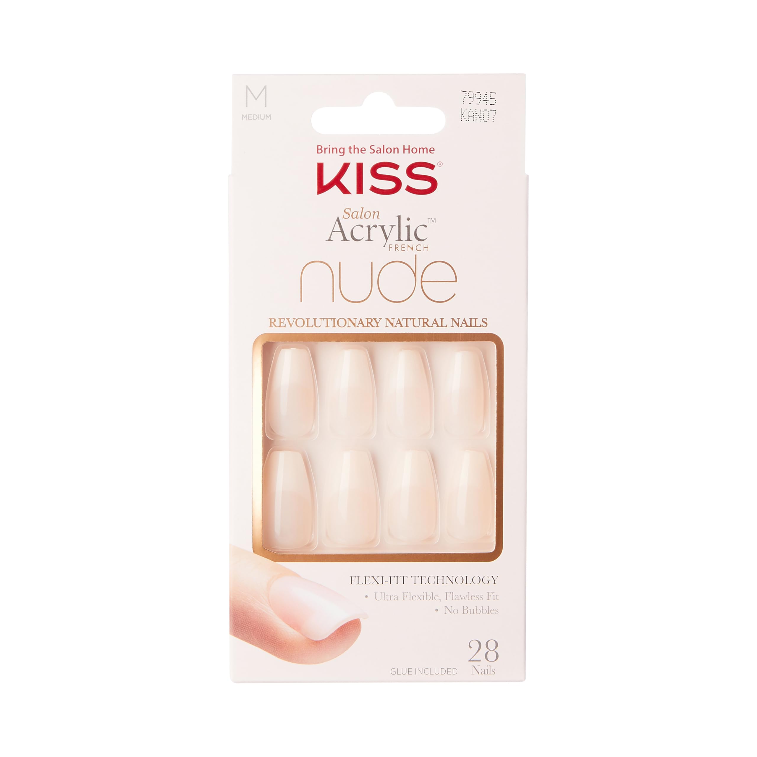 KISS Salon Acrylic French Nude Collection, Leilani, Medium Length Nude Fake Nails, Includes 28 False Nails, Nail Glue, Nail File, and Manicure Stick