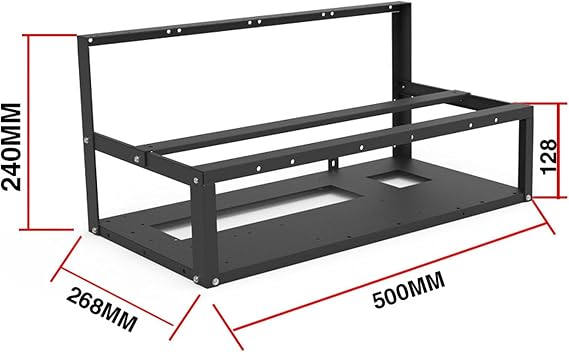 6GPU Mining Rig Frame, Steel Open Air Miner Mining Computer Frame Case Support for Crypto Currency Bitcoin Mining Rack Accessories Tools, Frame Only, Fans and GPU is not Included