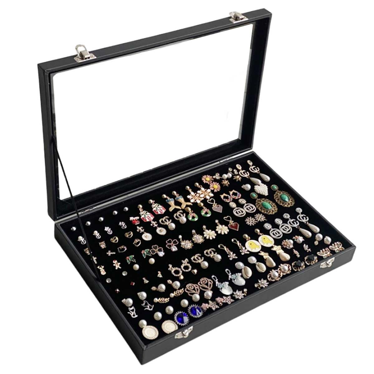 イヤリング 収納ケース ピンバッジ ケース 35*24cm 卓上置き 大容量 防塵バッジケース 展示柜 透明窓 陳列棚 160個収納可能 防埃 防傷 ベルベット ピアス収納 缶バッジケー