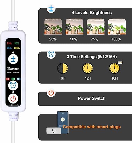 Miniatura 6 de DOMMIA Luces de cultivo para plantas de interior, paquete de 3 luces LED de espectro completo con temporizador de encendido y apagado automático,