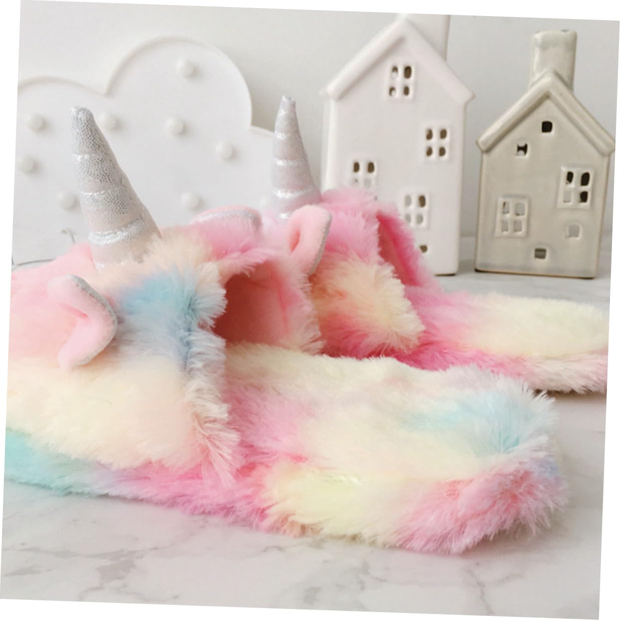 Uonlytech Pantuflas de Algodón Antideslizantes Estampado de Unicornio, Felpa Cálida para Mujer y Niña, Calzado Interior para Otoño E Invierno, Talla L (36-38