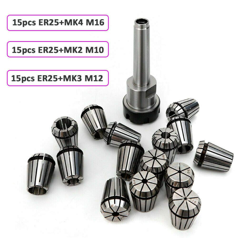 Gorący uchwyt zaciskowy MK2 MK3 MK4 Engraving Rotary Tool DIN228 ER25 zestaw tulejek zaciskowych 0,015 mm 40 kr, do maszyny do grawerowania/frezarki/wiertarki/tokarki (ER25 tuleja zaciskowa + MK3 M12)