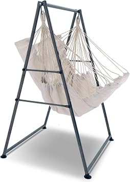 Hammock Chair Stand with X-Large Swing Chair with Footrest,Anti-Tip Thickened Weather-Resistant Iron Pipe Swing Frame, 450Lbs Stand Capacity Quick Assembly for Indoor Outdoor White