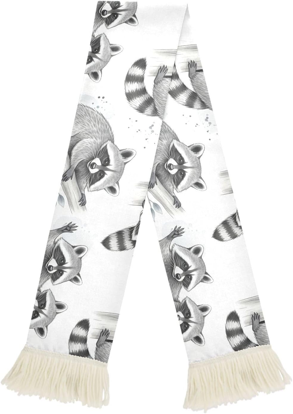 CHIFIGNO Raccoons Gray White Sports Fan Scarf for Soccer Games, Soft Polyester, Quick Dry Sweat Towel, Customizable Print for Events