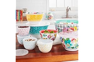 Pioneer Woman 20-Piece Melamine Mixing Bowl Set with Spoon Rest and Kitchen Tongs