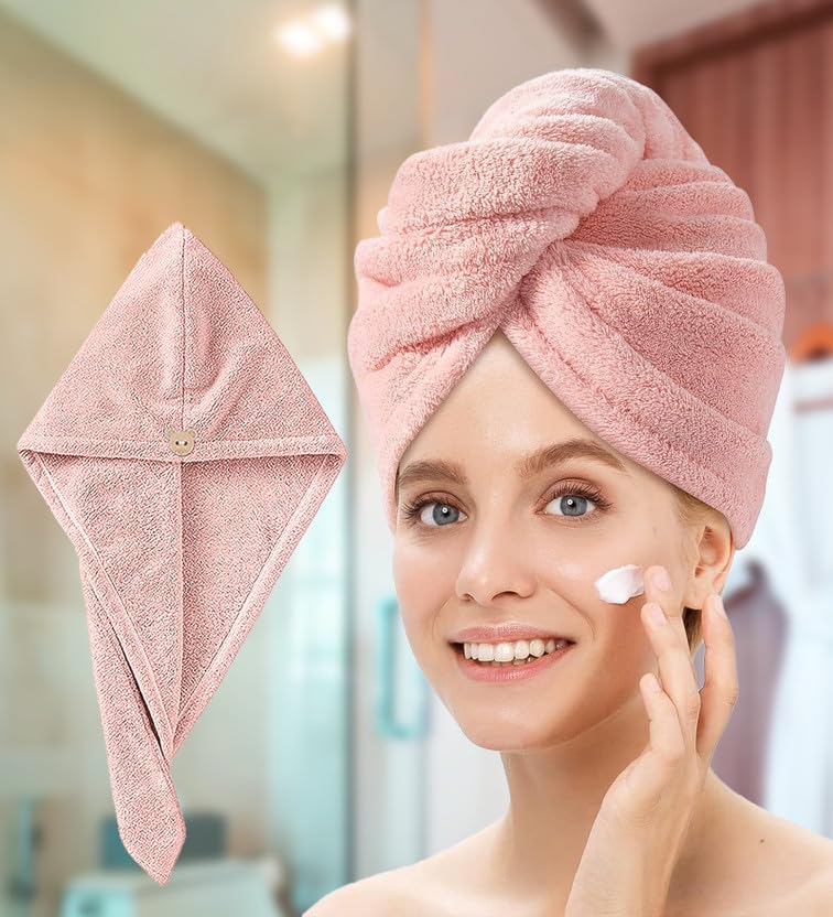 Fezora Hair Towel Wrap for Women (Pack of 2) | Quick-Dry Microfiber Hair Turban with Elastic Loop | Super Absorbent Hair Drying Towel for Ladies & Girls (Orange & Purple) 1