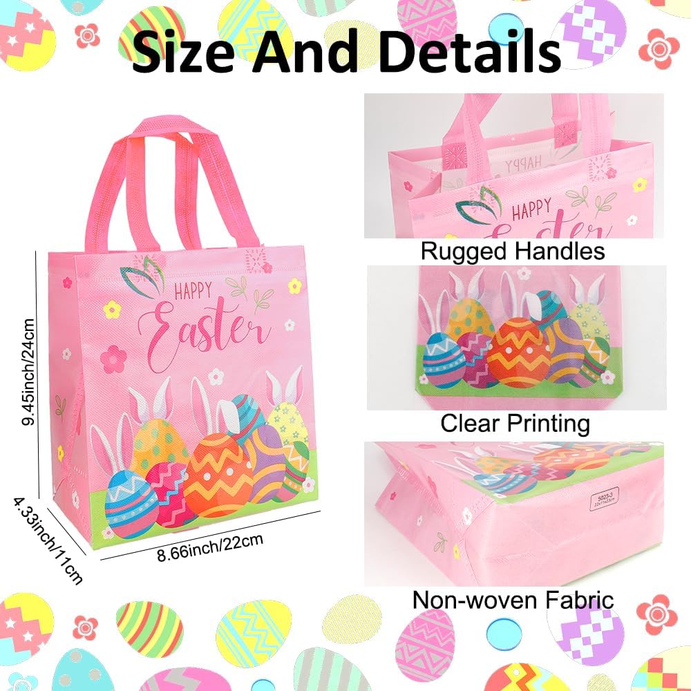 6 Pack Easter Gift Bags with Handles(4.3x8.6x9.4 Inch) Non-woven Fabric Goodie Snack Candy Treat Tote Wrap Bags Reusable Bulk Spring Easter Basket Stuffers Party Decorations Favors Supplies Baggies - Image 2