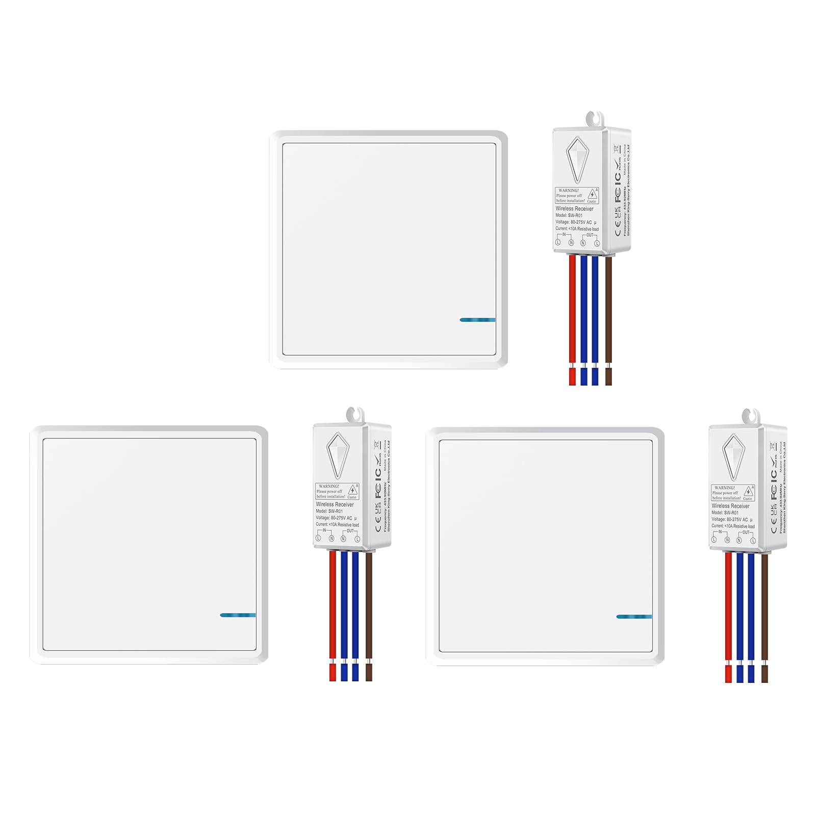 Funkschalter 230V, NineLeaf Funk Lichtschalter Set, 10A 1000W Lichtschalter Set, 400 m Funkreichweite, Upgrade für versteckte Verkabelung, Einfache Installation, IP66 Wasserdicht, 3SET