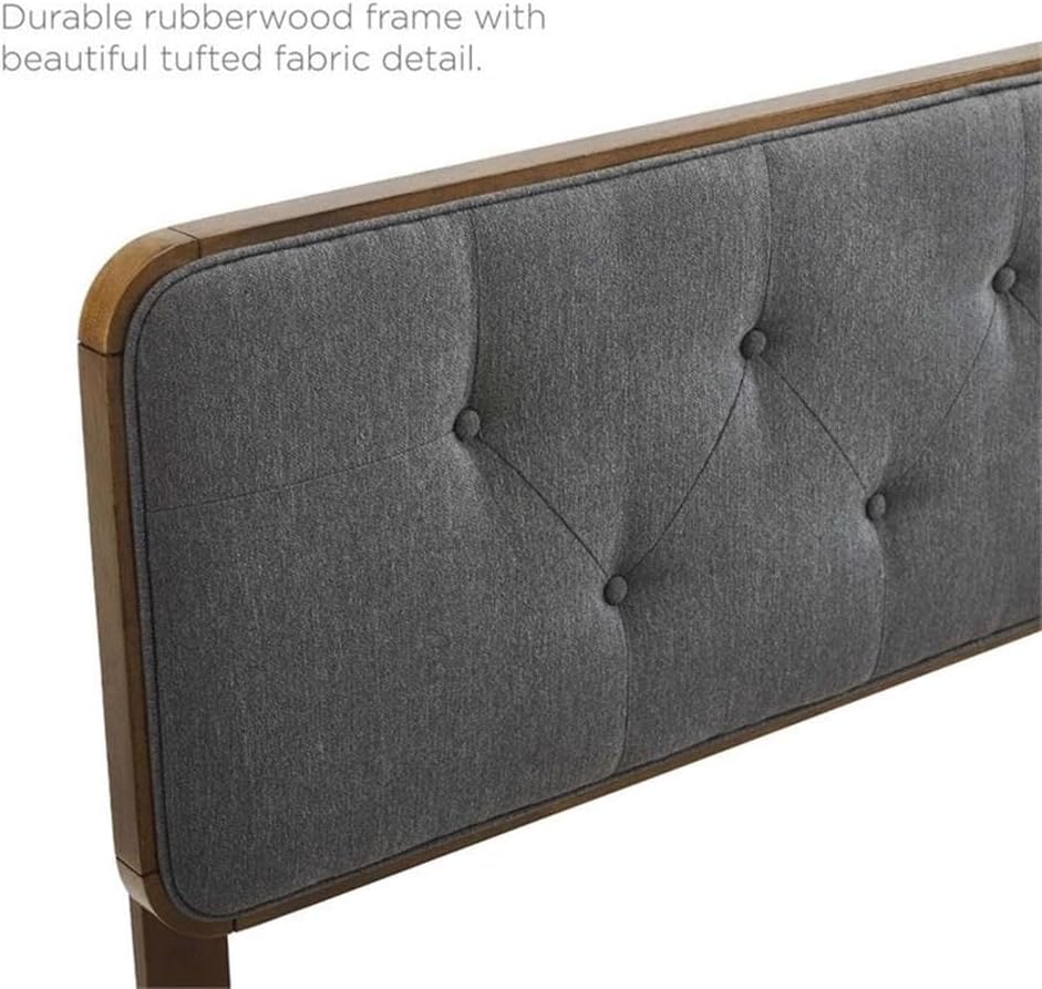 Pemberly Row Tufted Queen Headboard, Walnut and Charcoal Finish, Fabric Upholstery with Dense Foam Padding, Rubberwood and MDF Construction, Mid-Century Style Bedroom Furniture, 48"H x 62.5"W x 1.5"D