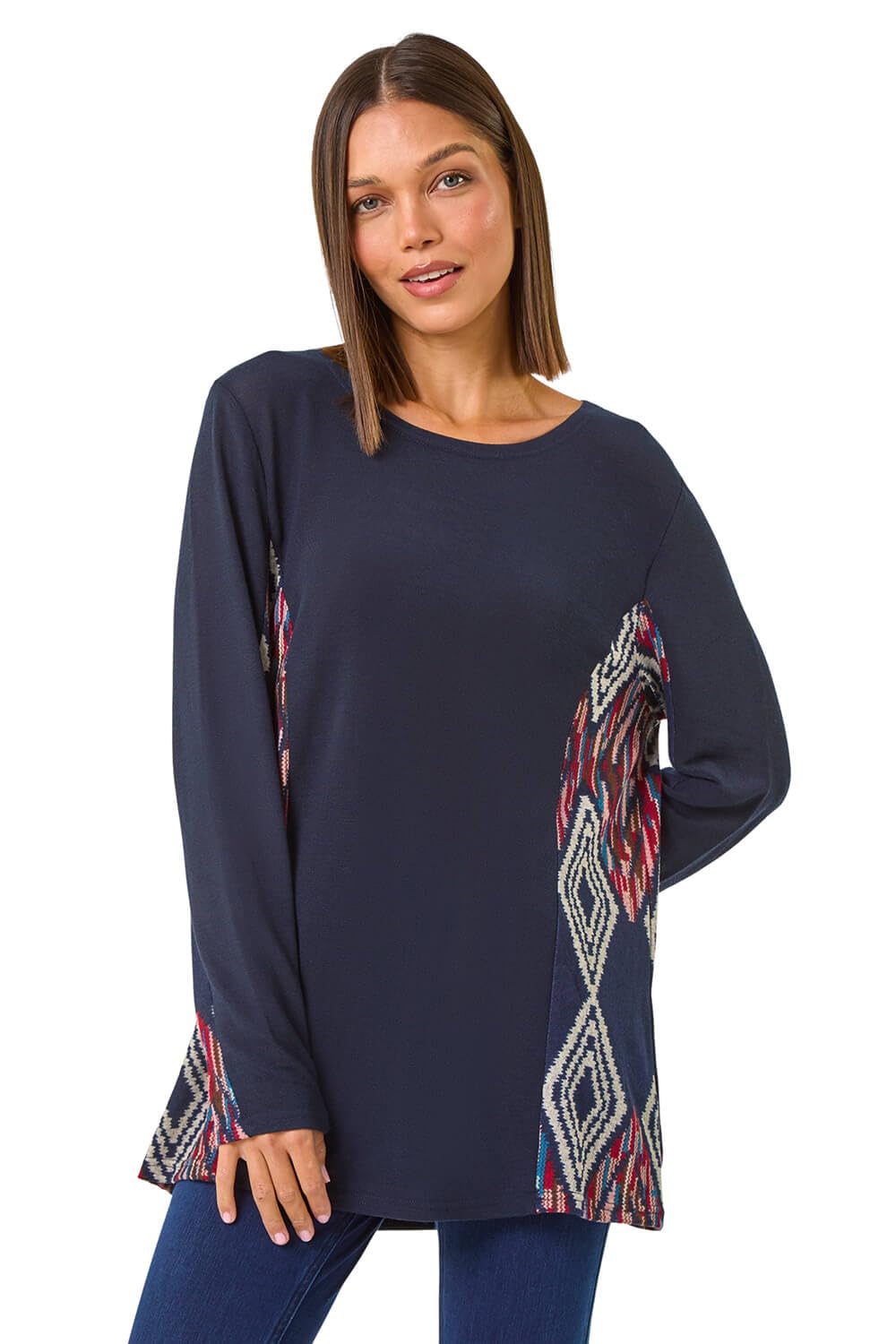 Roman Women's Midnight Side Printed Stretch Tunic Top In | Size: 18