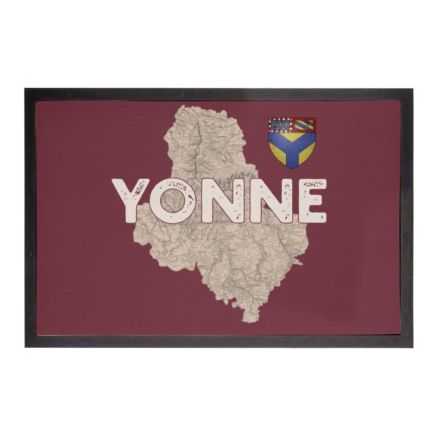 Paillasson Rouge Yonne 89 Auxerre Carte Ancienne Bourgogne 60x40cm