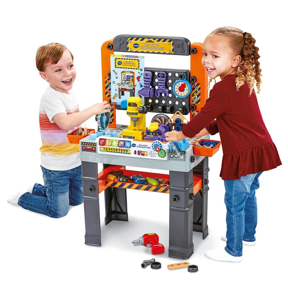 VTech - Mon Super Établi Interactif, Bricolage Enfant, Jeux Éducatifs, Jeu de Construction Autonome, 96 Pièces et Accessoires de Jeu, Cadeau Garçon et Fille de 3 Ans à 7 Ans - Contenu en Français