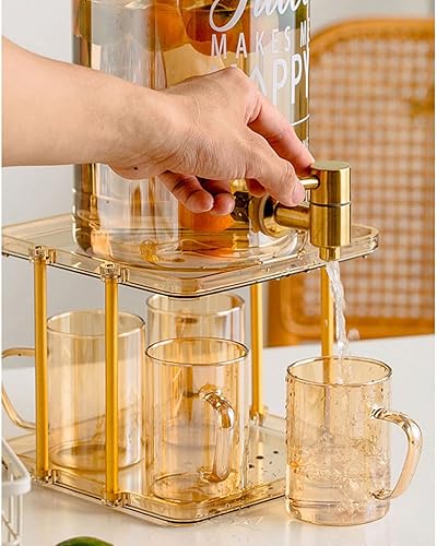 Miniatura 3 de Dispensador de bebidas de vidrio dispensador de bebidas de boca ancha, dispensador de bebidas fácil de llenar con soporte y 4 tazas de hervidor frío