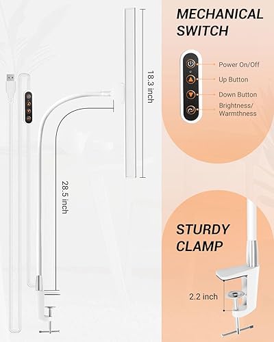 Miniatura 5 de Lámparas LED de escritorio para oficina en casa, lámparas de escritorio de cuello de cisne con abrazadera, 30 modos de iluminación ajustables, luz