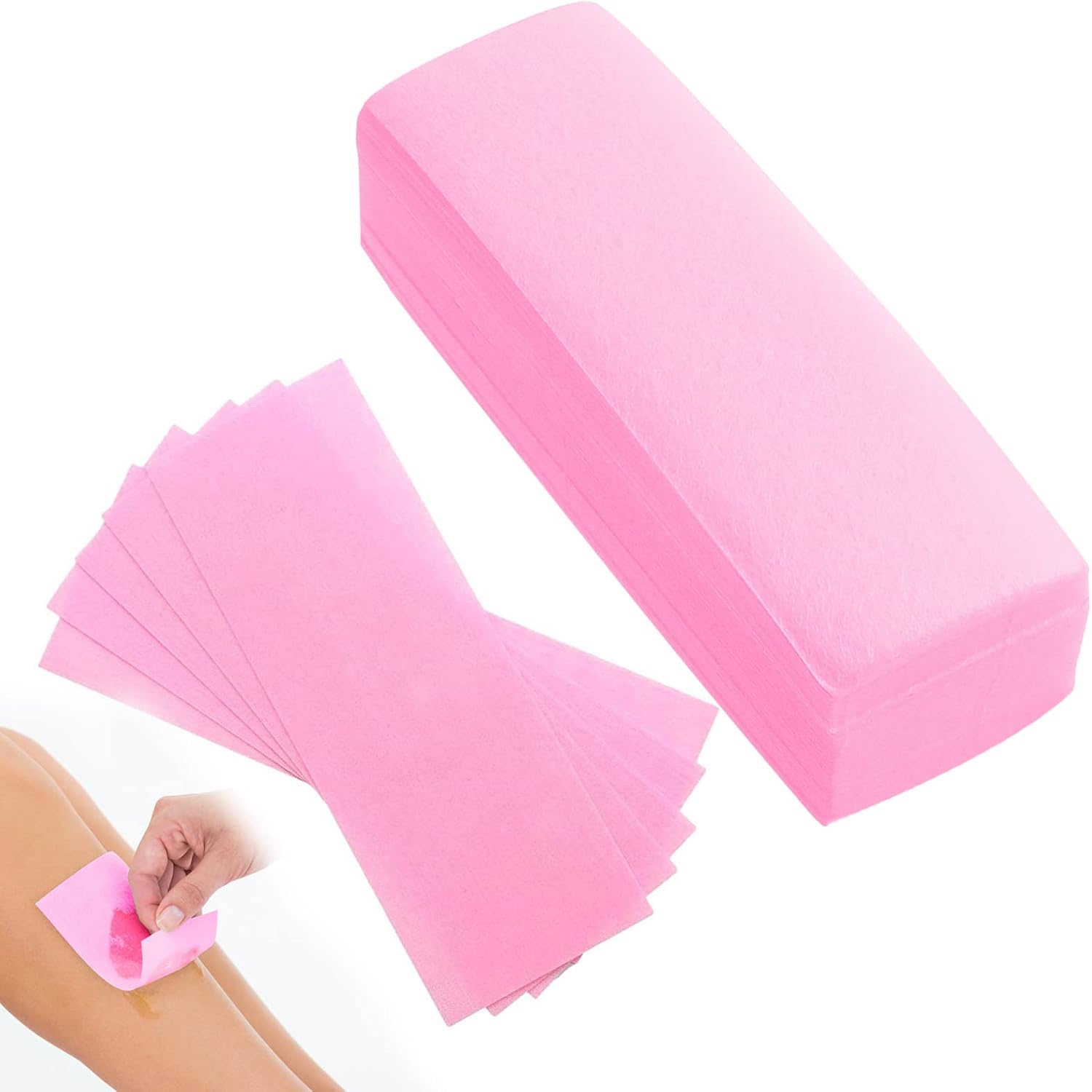 100pcs Pink Wax Strips, Wax Paper NonWoven Epilating Bikini Wax Strip