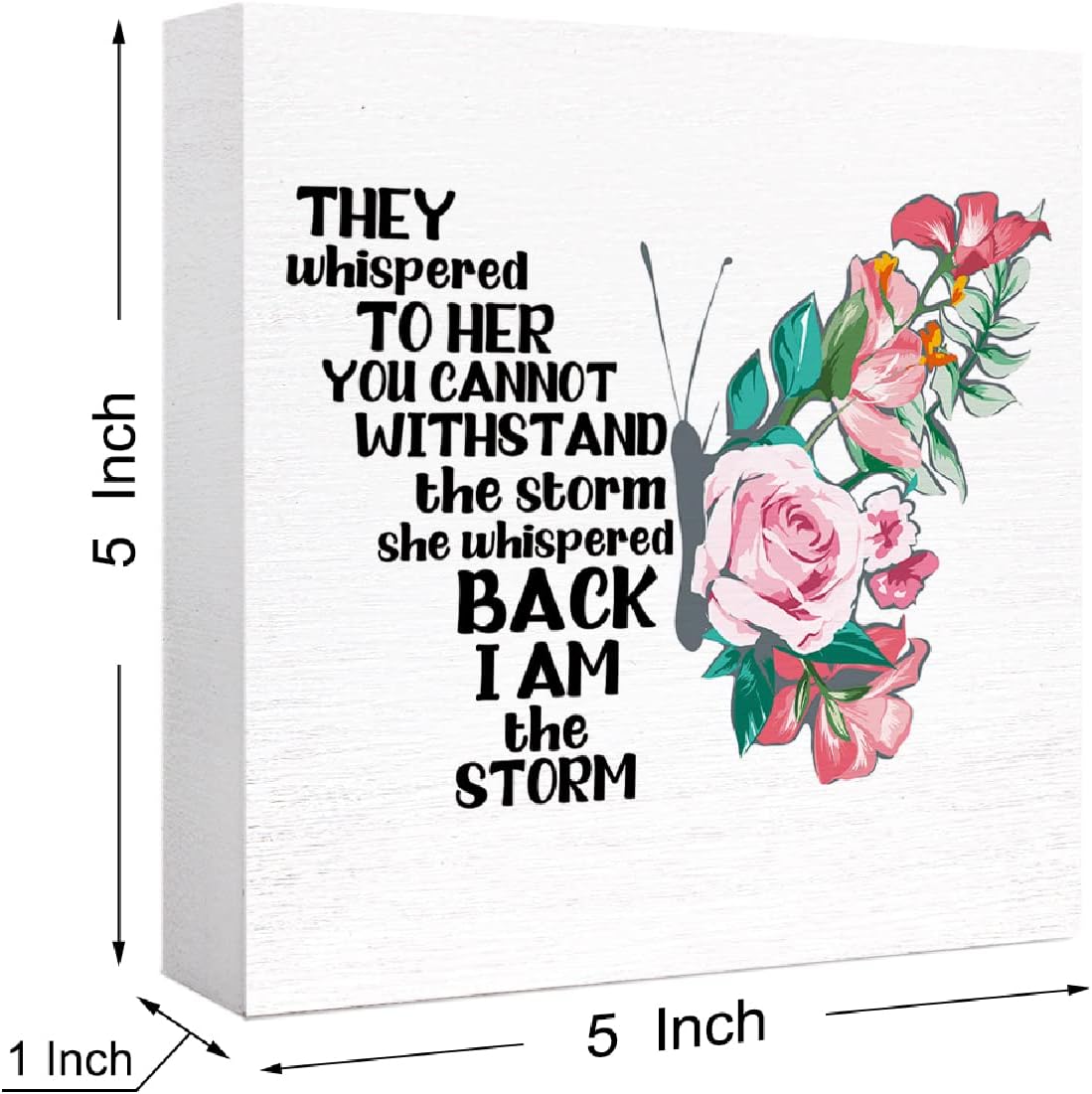 Inspirational Wood Box Sign I Am The Storm Floral Butterfly Wooden Block Signs Girl Power Desk Décor for Home Office Bedroom Table Décor,Cheer Up Gifts for Women Girl Friend - Image 2