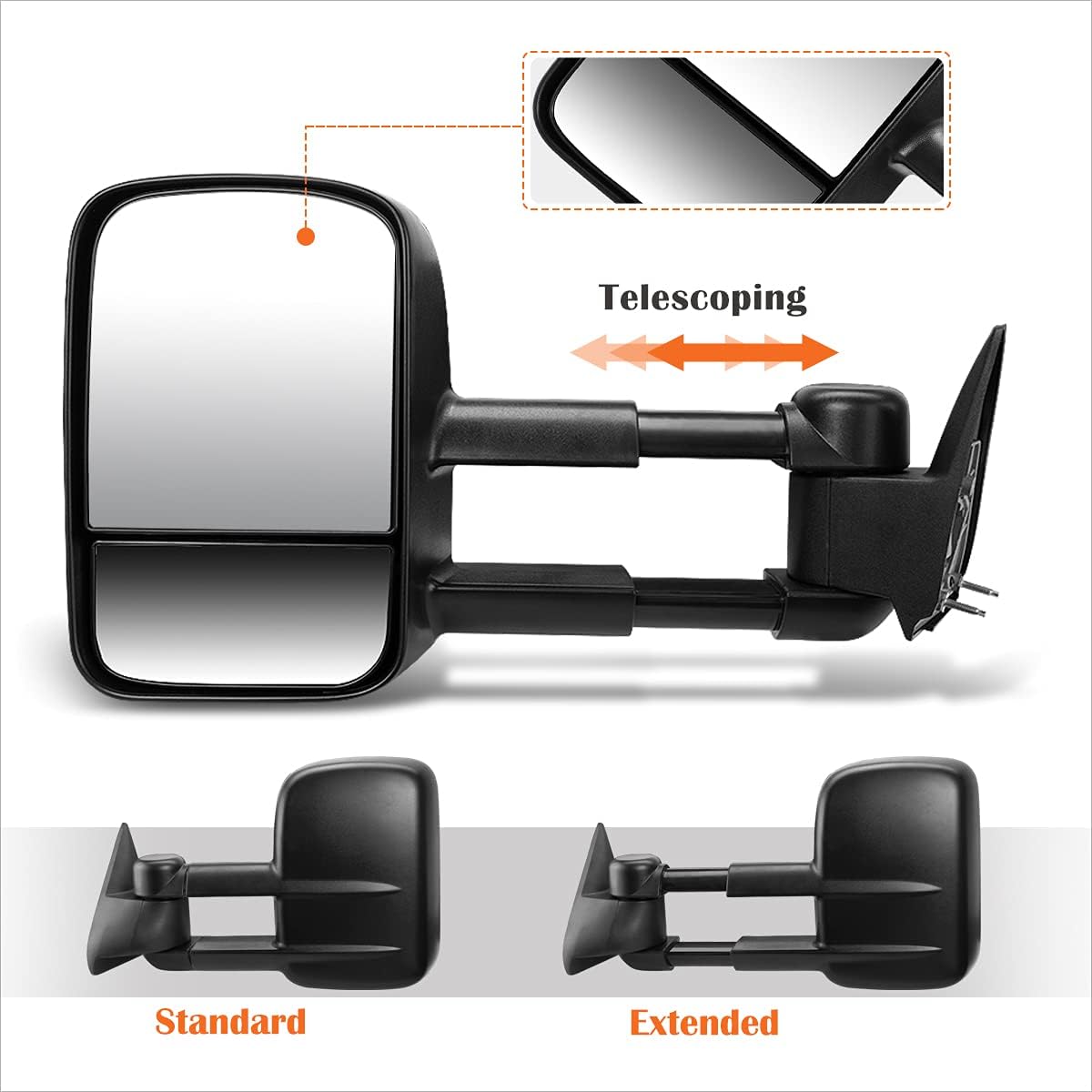 [Pair] Manual Adjusted Tow Towing Mirrors Side Mirrors Compatible with 88-02 Chevy/GMC C/K 1500-3500,Black