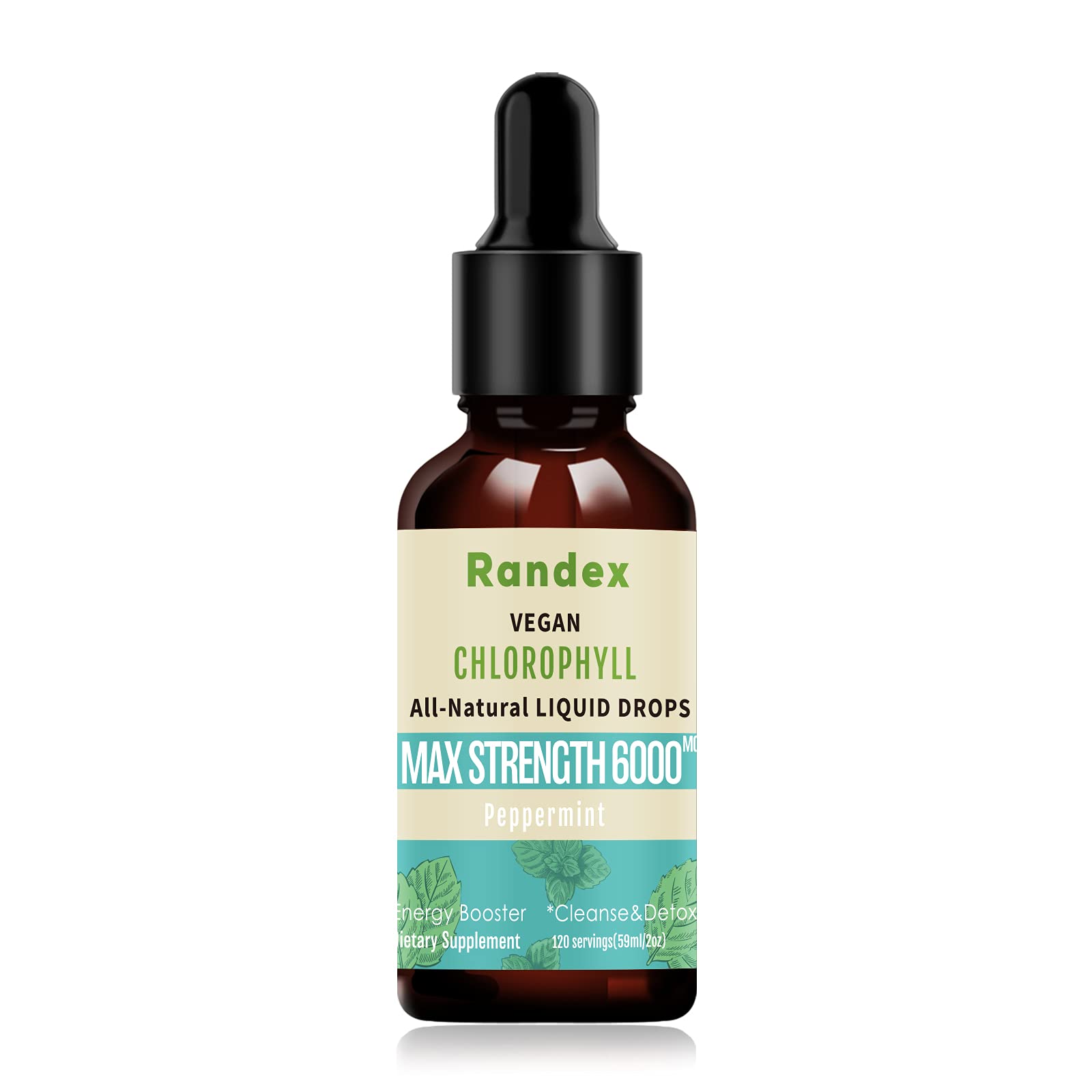 RANDEX 6000MG Chlorophyll Liquid Drops Organic Energy & Immune Booster, Internal Deodorizer - Gluten-Free,Vegan Formula - Nutritional Supplements, Natural Concentrate - Peppermint Flavor