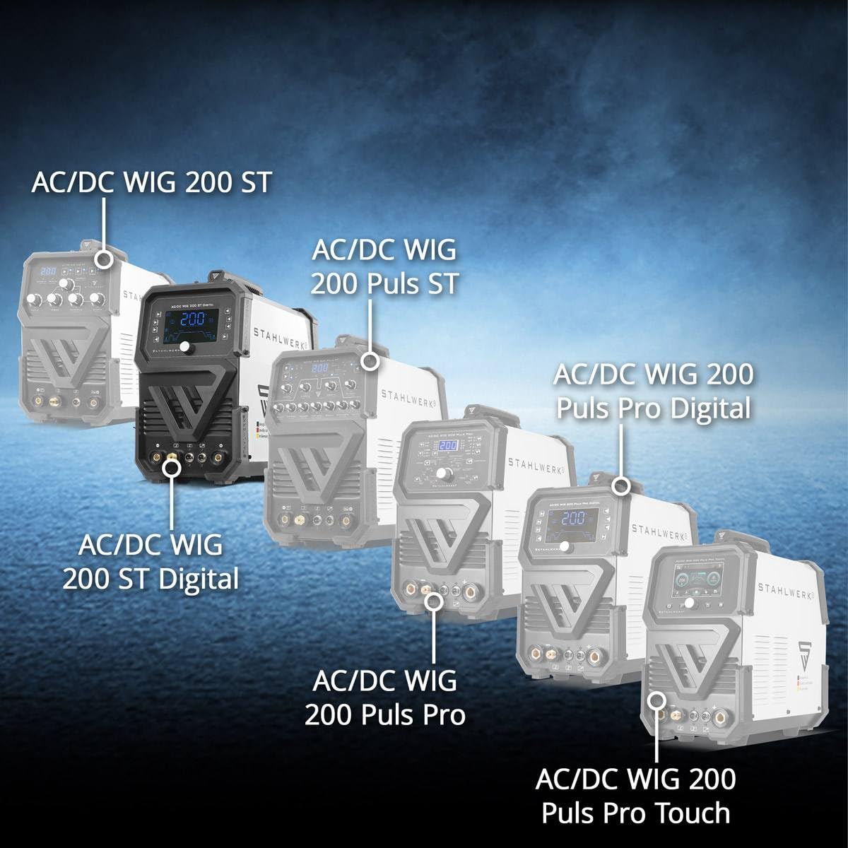 STAHLWERK Poste à souder combiné 3-en-1 AC/DC TIG 200 ST Digital – TIG & MMA (ARC) jusqu'à 200 A, mode Clean pour le nettoyage électrochimique des soudures inox, amorçage HF, fonction Spot