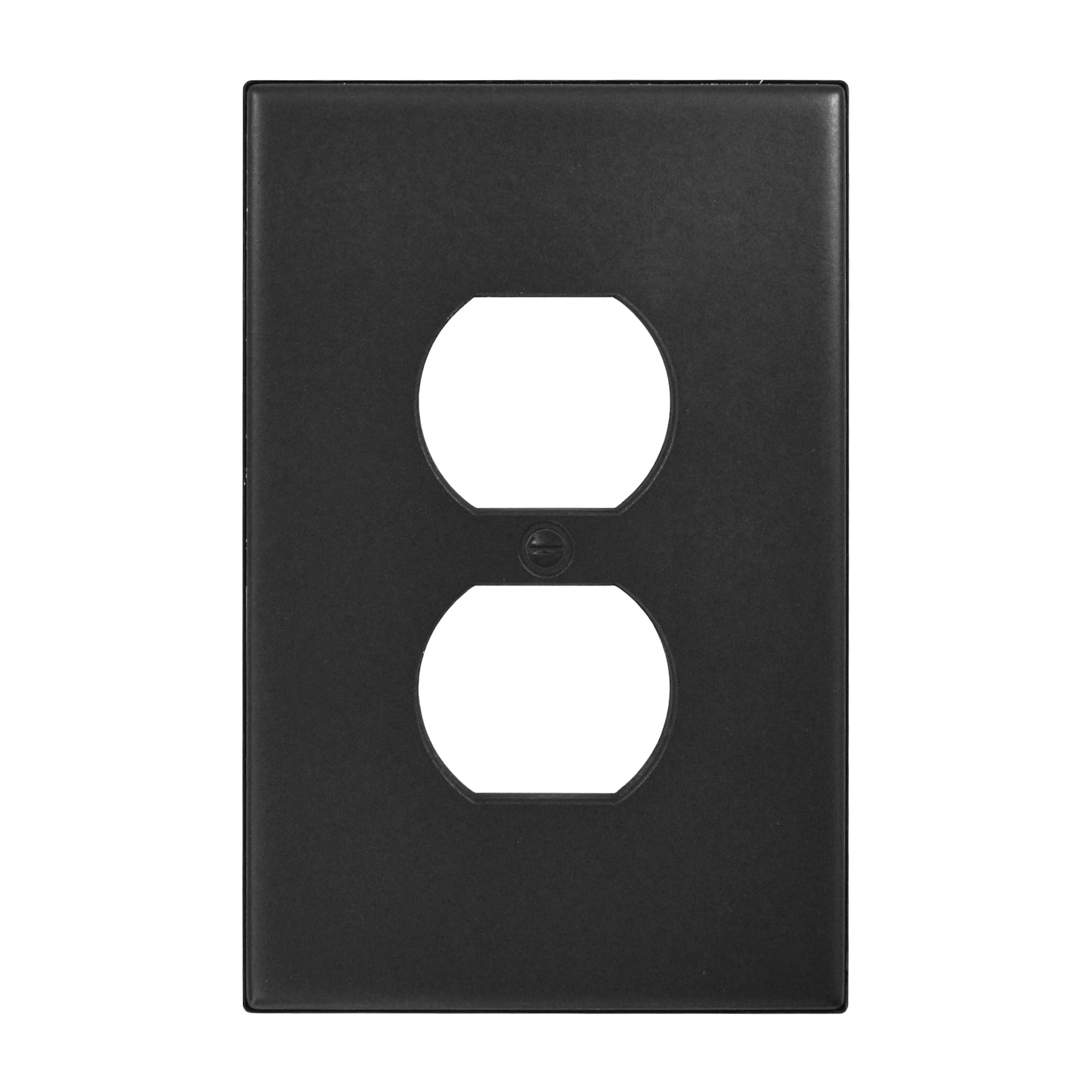 QuestechDécor Single Duplex Electrical Outlet Cover Wall Plate, 1-Gang Single Switch Plate Standard Size Receptacle Cover, Decorative Subway Tile Design, Graphite Black