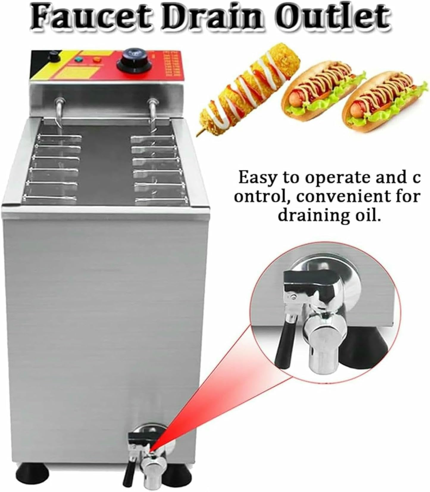 Máquina De Freidora Automática Hot Dog Machine, Máquina De Frito De Perros Calientes De Queso De 3000W con Temperatura Ajustable, para Comedor ~/