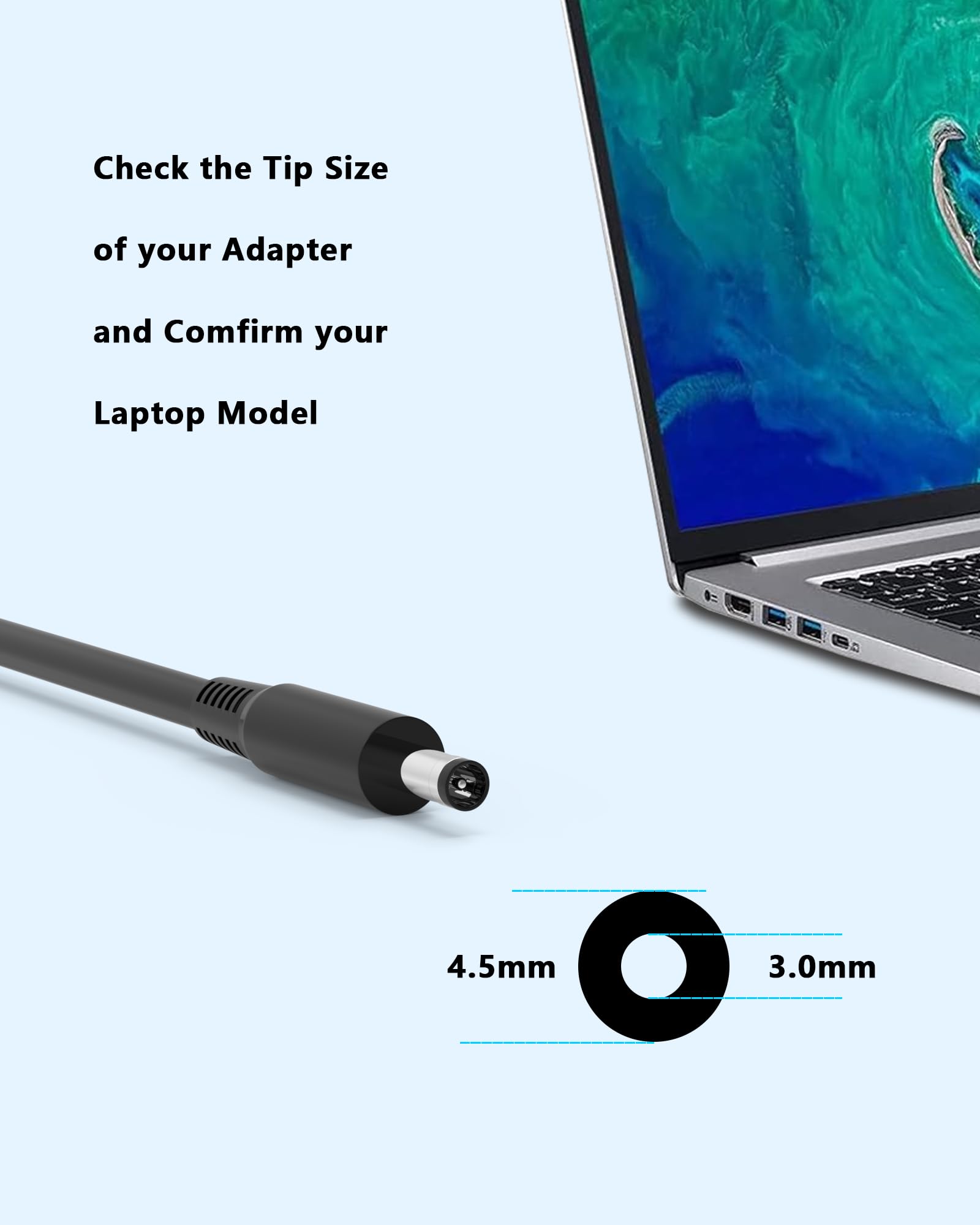 Nivjuky 65W Ac Adapter 4.5mm Tip Compatible with Dell Inspiron 15 3530 3511 3520 3521 3501 3525 5515 5510 5555 3540 3580 3590 5501 5580 5590 5559 Laptop Charger Power Supply Cord