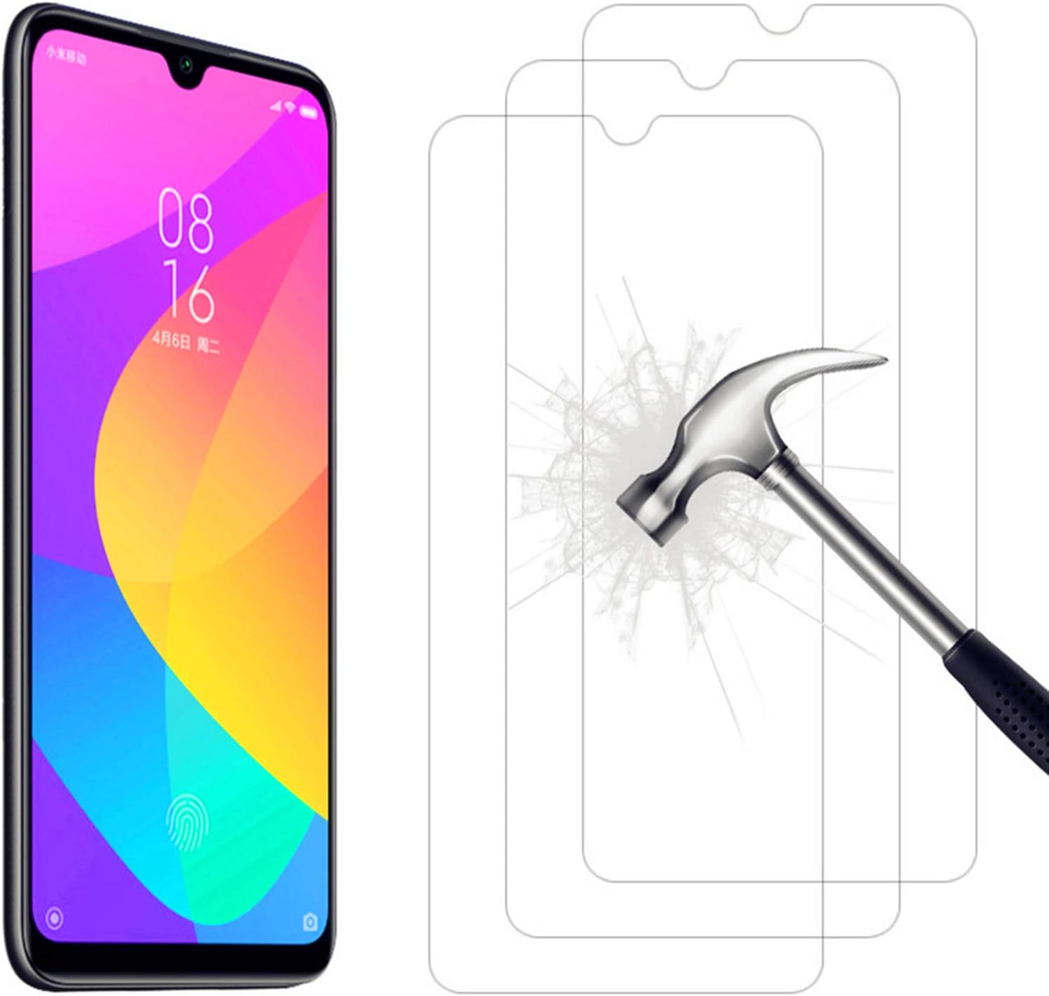 AHABIPERS Tempered Glass for Xiaomi Mi A3 Screen Protector, Easy Bubble-Free Installation, 9H Hardness, 99.99% HD Clarity Tempered Glass Protector for Mi A3-3 Pack