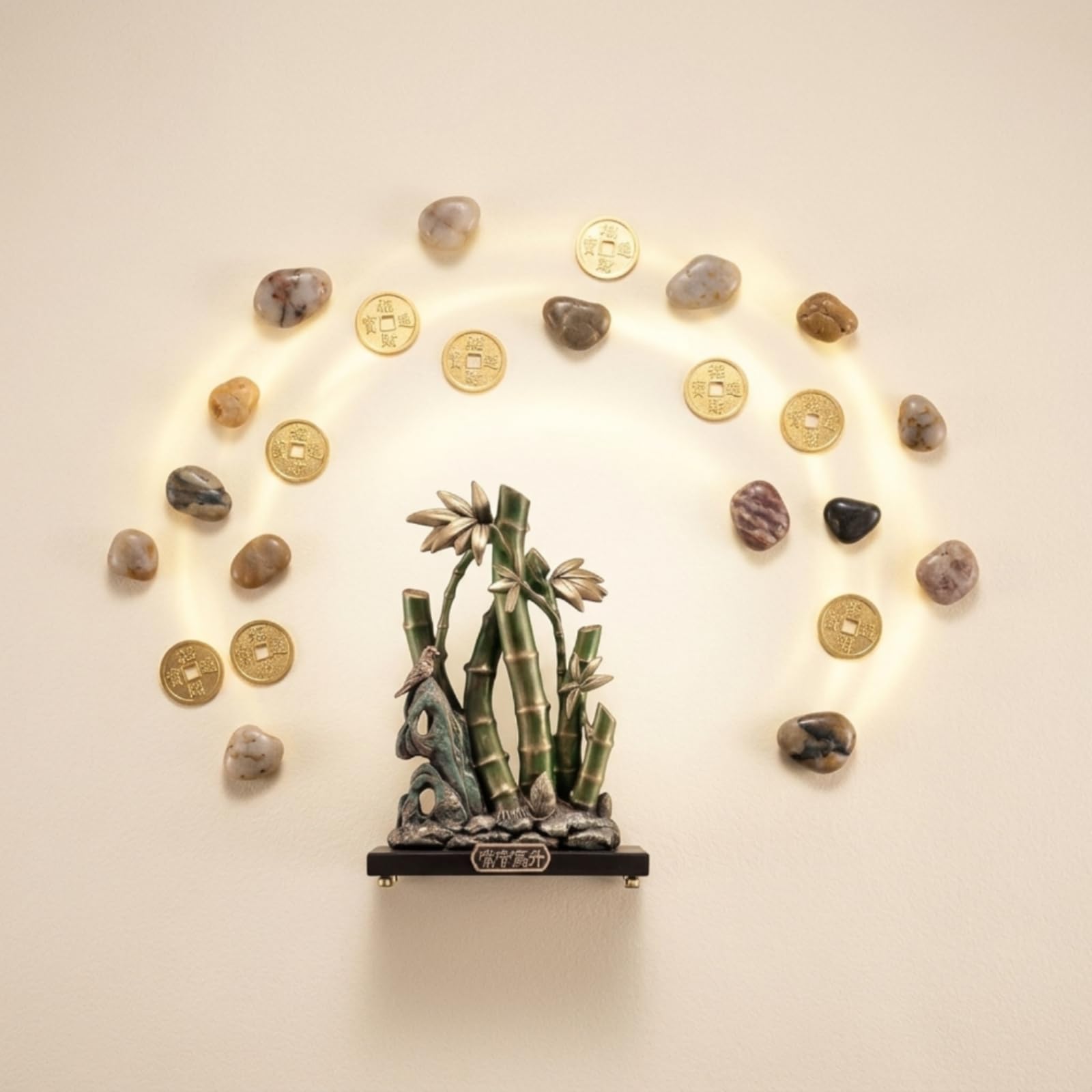 Escultura Bambú con Pájaro Exquisita Figura Pájaro Resina Figura con Base para Recibidor, Oficina