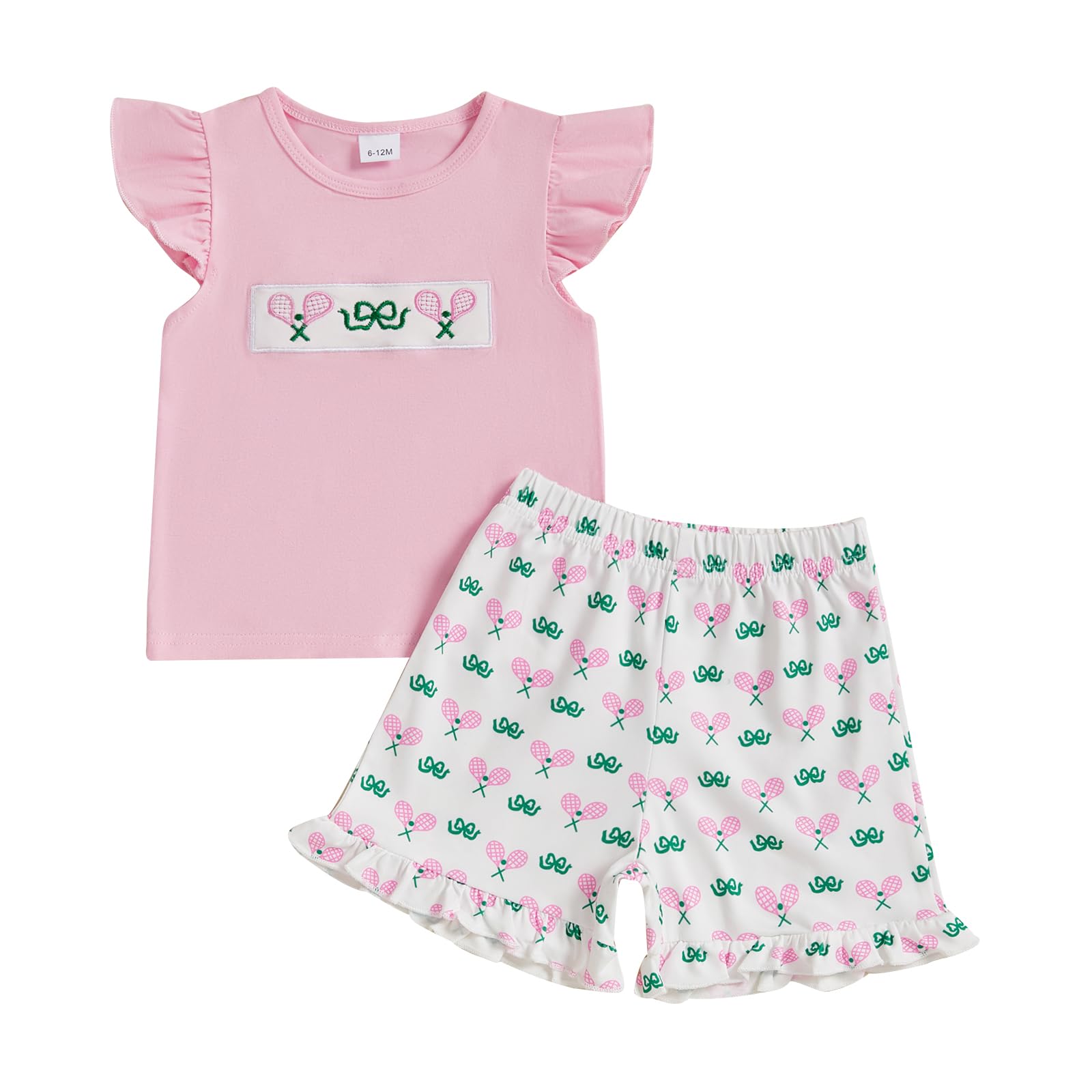 Amnnchya Toddler Girl Clothes Baby Tennis Racket Fly Sleeve Summer Outfits Infant Shirt Shorts Set Little Girls Clothing (Pink, 2-3T)