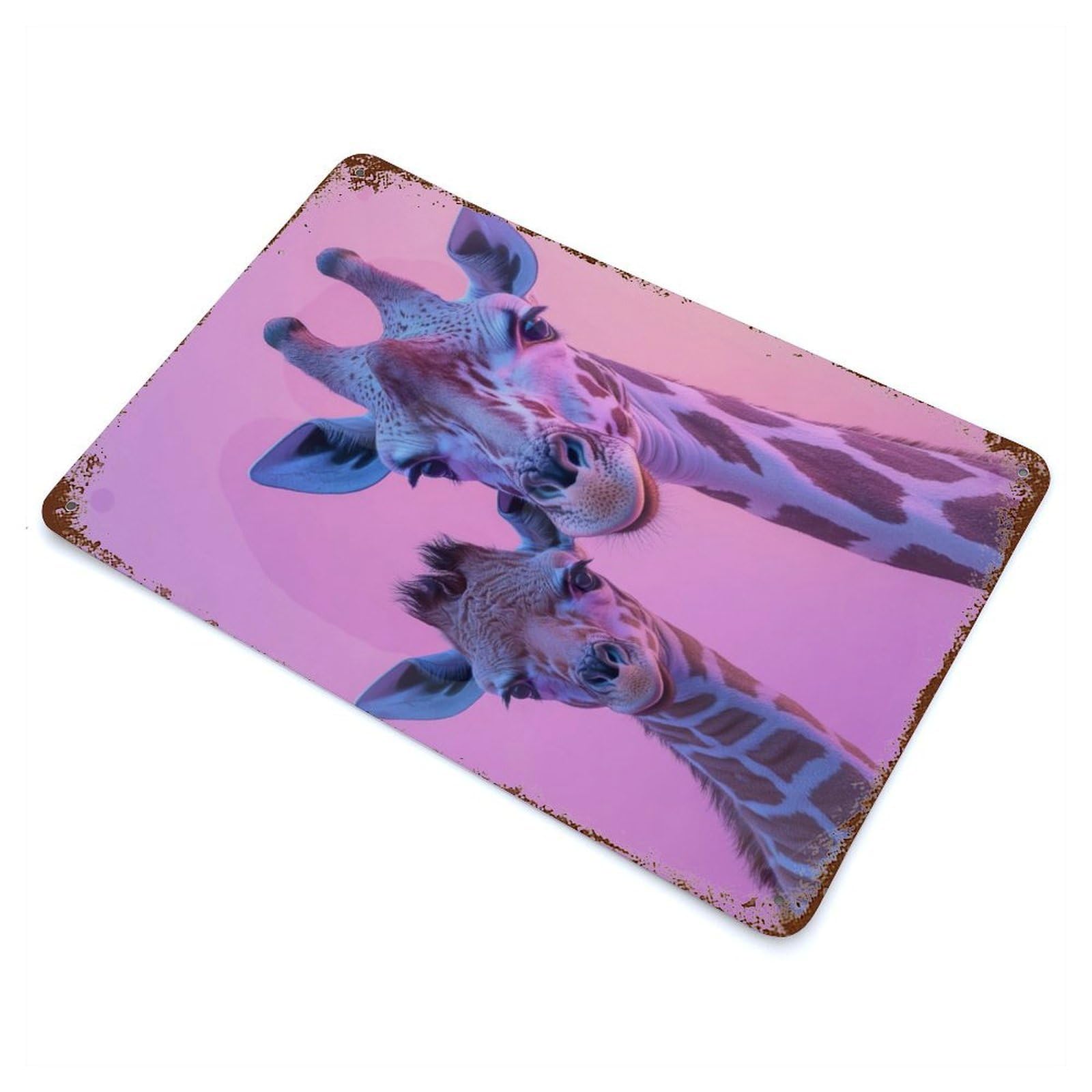 Giraffe Family Portrait 11.8"x7.9" Rust Effect Tin Sign, Old School Wall Decor for Pub, Kitchen And Man Cave Decor