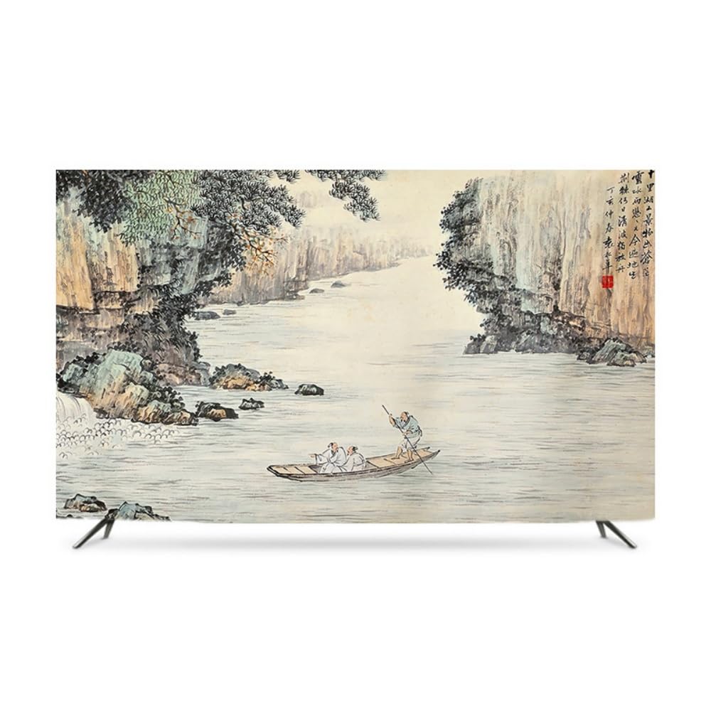 Janemua C Hinese Style Tv Dust Over Soft Fabri Screen Protector, Tv Dust Over Loth For Various Types Tv, Sun/Dust Protection Tv Decorative Over-||42Inches
