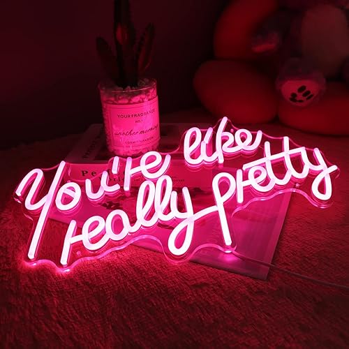 Miniatura 4 de Letrero de neón con texto en inglés "You're Like Really Pretty - Letrero de neón para dormitorio, boda, compromiso, despedida de soltera,