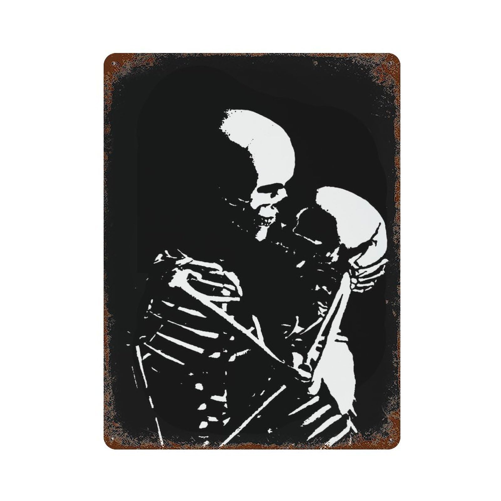 Rust Effect Skeleton Embrace Weathered Tin Sign 15.7"x11.8", Shabby Chic Decor for Cafe, Home Bar And Lounge Decor
