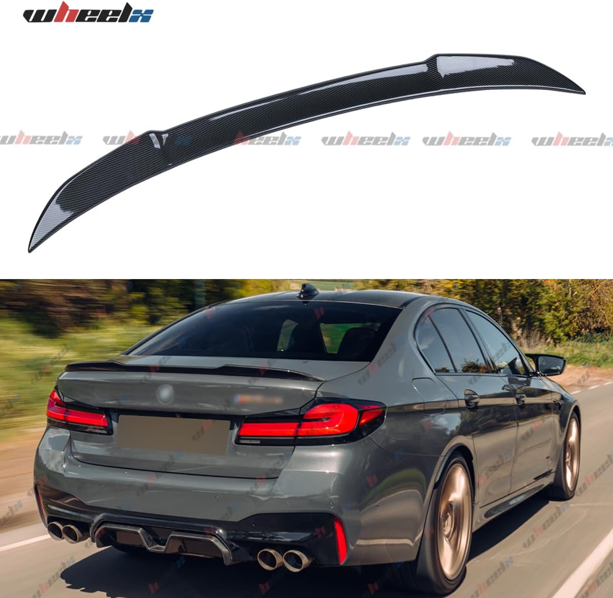 Rear Spoiler Compatible with 2017-2023 BMW G30 5 Series F90 M5, CS Style Duckbill Trunk Exterior High Kick Tail Deck Lid Wing Lip Fits 530e 530i 535i 540i 540d 550i M5 (Carbon Fiber Pattern)