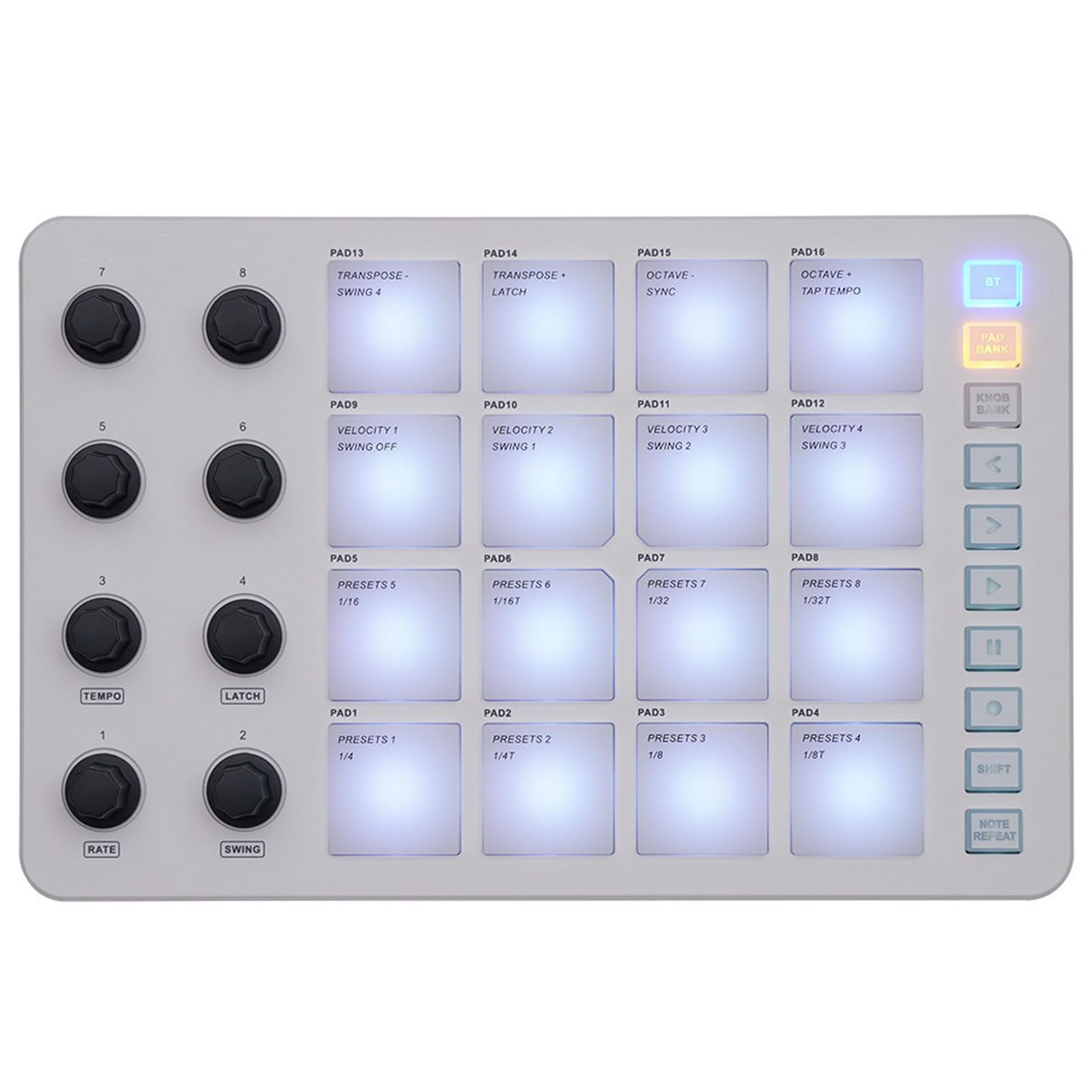 Pratica Tastiera Controller USB con 16 Pad Batteria retroilluminati Display LED, Tastiera Professionale 8 manopole Produzione Musicale
