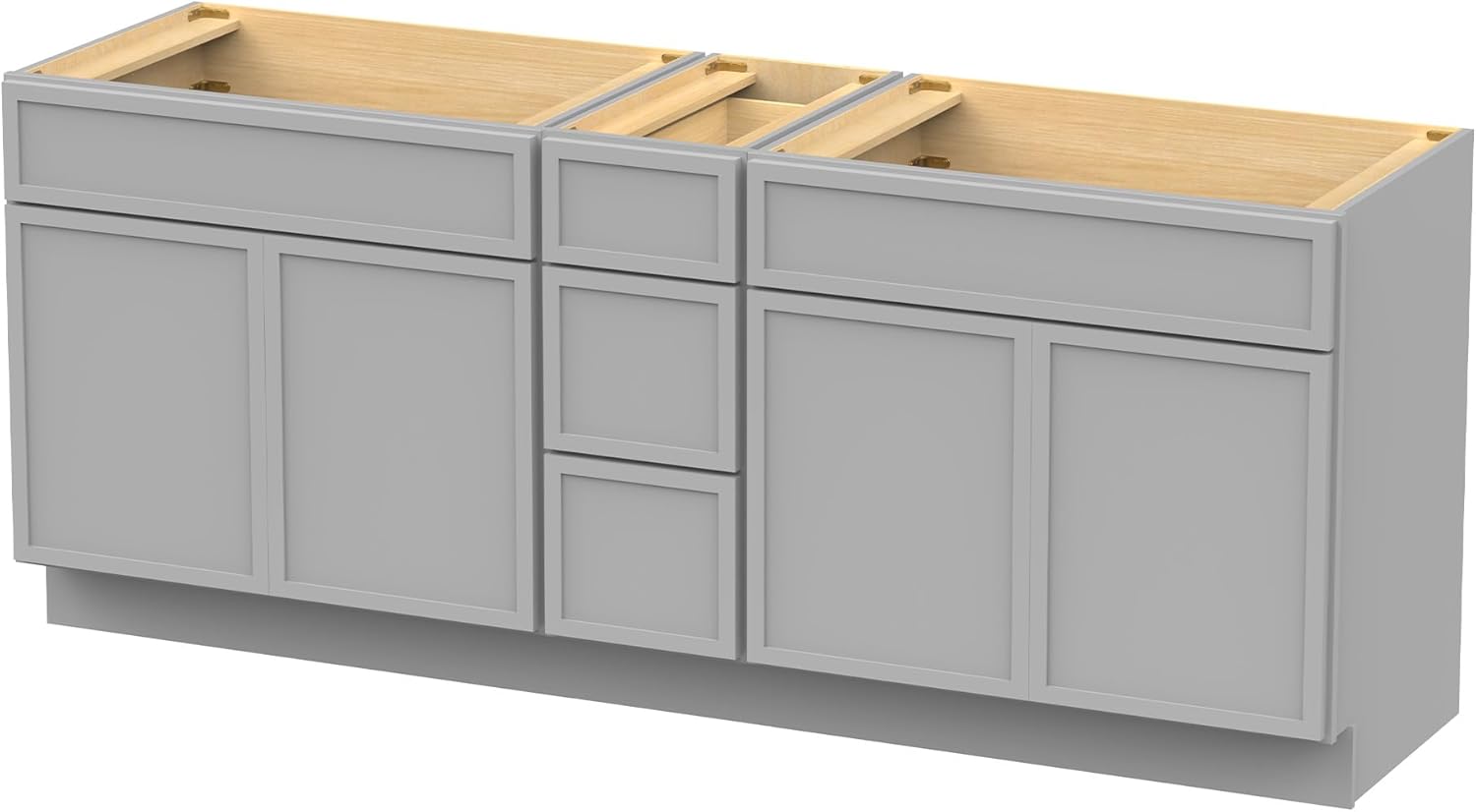 HomeBeyond 78 Inches Bathroom Vanity Base Cabinet Without Sink, Double Sink Top Sturdy Floor Mounted Cabinet with Door & Soft Closing Drawers, Grey, VA4133-2+VA4112-3