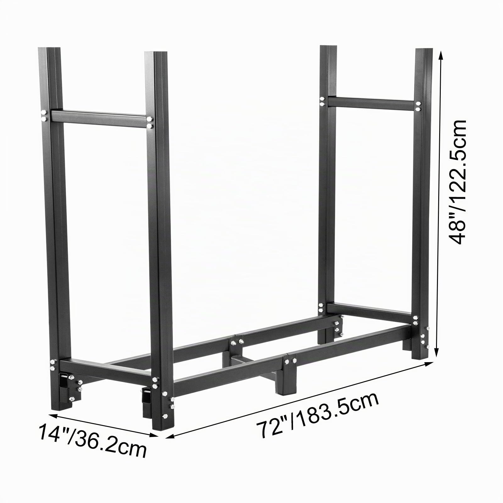 VEVOR Metall Kaminholzregal 590 kg Haltekapazität, Brennholzregal 183,5x36,2x122 cm, Kaminholzunterstand mit PVC Abdeckung(183,5x36,2x27,5 cm), Kaminholzhalter Schwarz, Stapelhilfe für Brennholz Außen