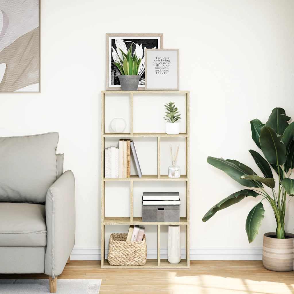 Bibliothèque étagère en Bois d ingénierie chêne Sonoma 60x20x120,5 cm 8 Compartiments, Rangement Salon Bureau Chambre, présentoir pour Livres dossiers CD DVD