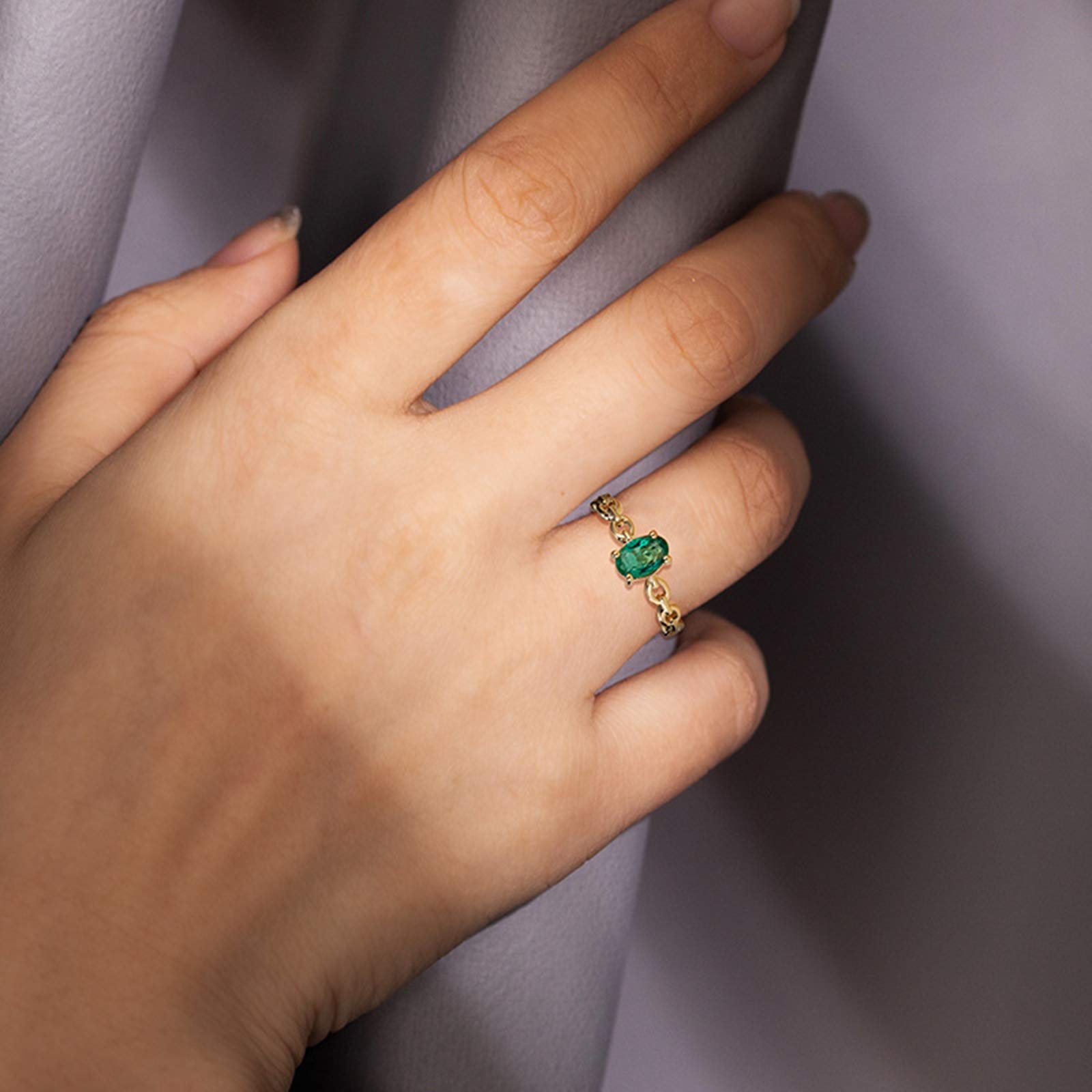 Beydodo Złoty pierścionek damski 18-karatowy łańcuszek z owalnym szmaragdem 0,64 ct, pierścionek zaręczynowy e 18 karatów (750) żółte złoto, 49 cm (15,6 cala), colore: złoto, cod. TLLWGZ4401