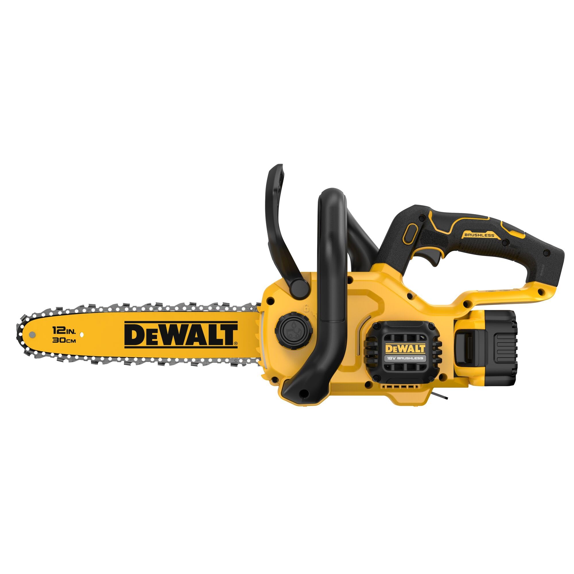 DEWALT Motosierra compacta sin escobillas XR 18V 30 cm con batería de 5Ah incluida, DCMCS565P1-QW