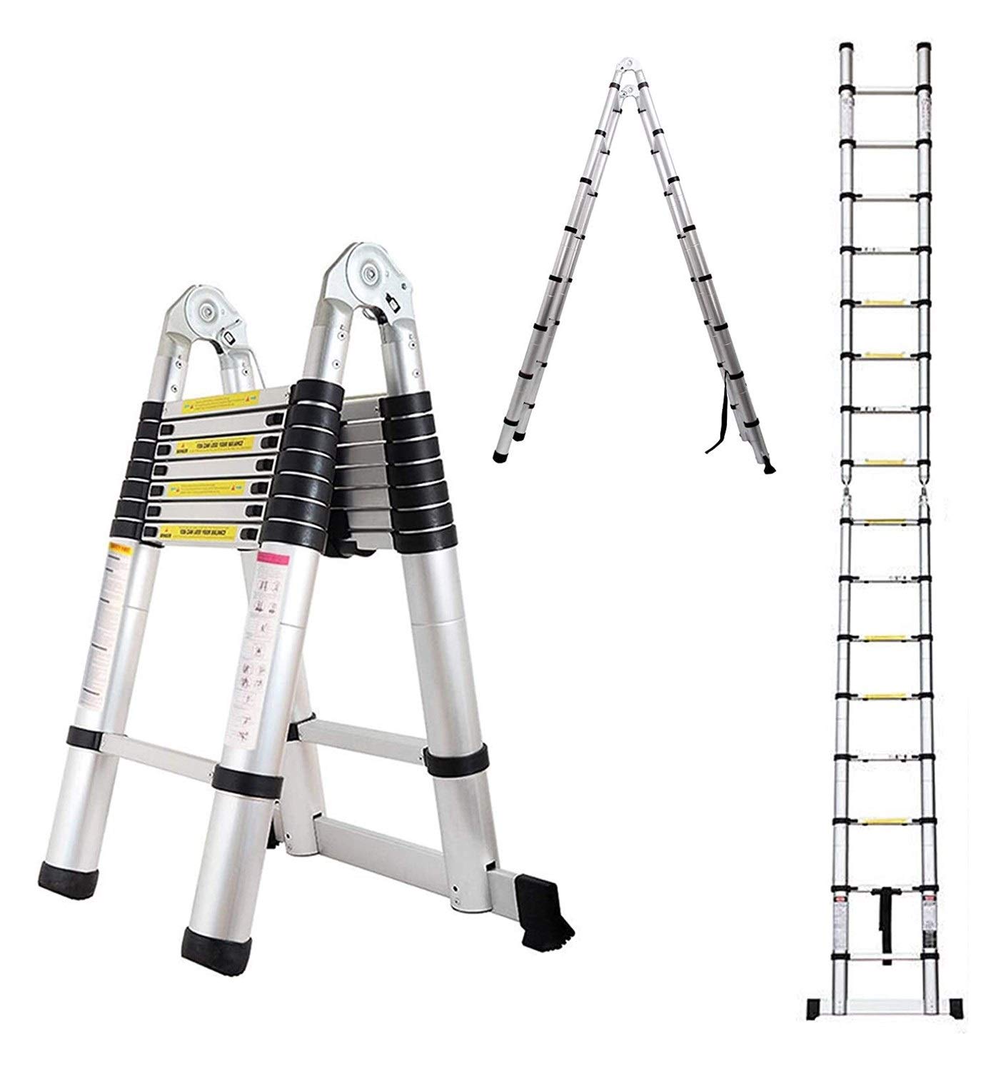 5M / 2.5M+ 2.5M Foldable A Frame Telescopic Aluminium Extendable Extension 16 Steps150kg Max. Capacity Multipurpose Climb Portable Loft Attic for Business Home Work DIY Builder