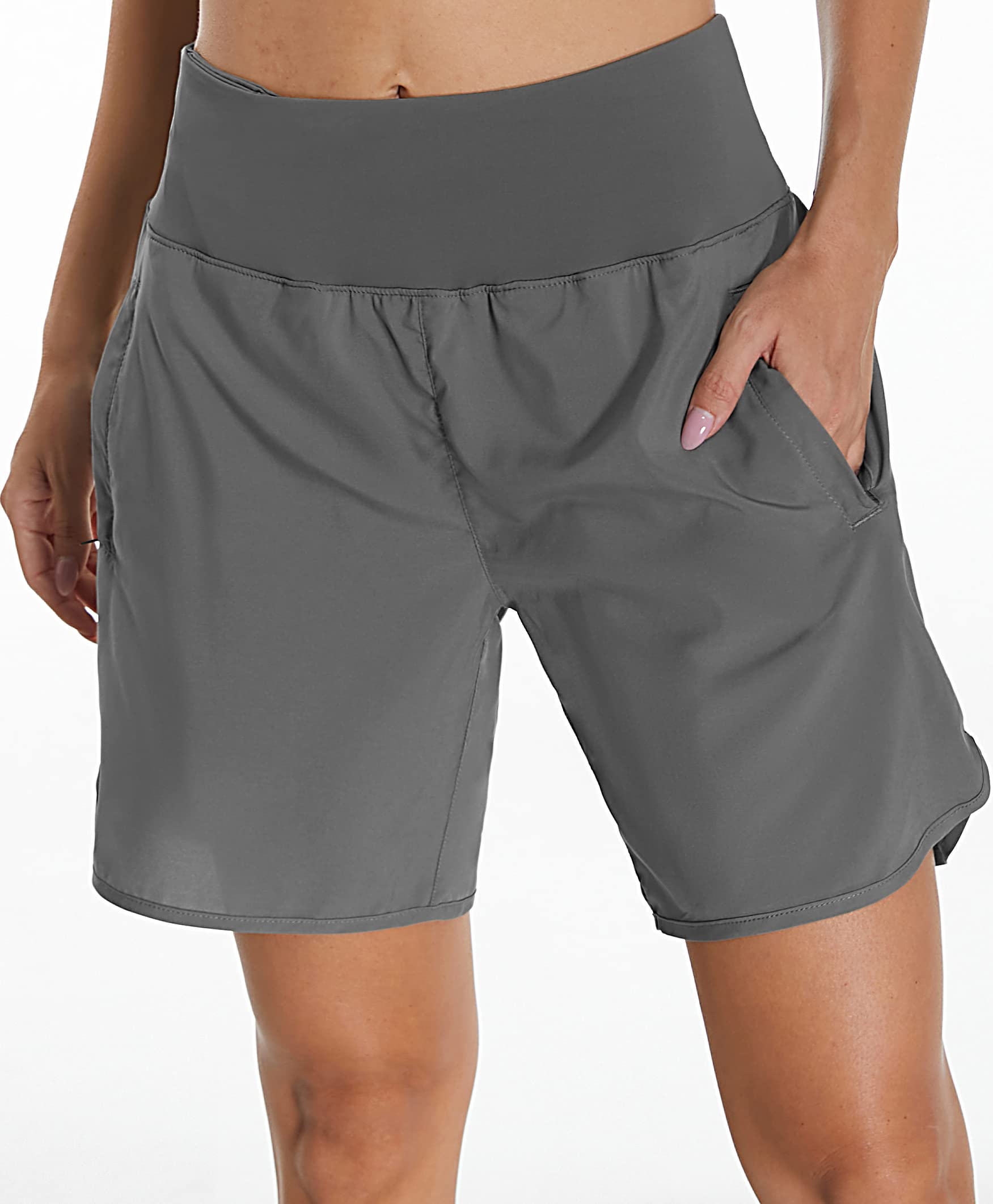 Mesing Pantaloncini Sportivi Running Donna a Vita Alta Pantaloni Corti Palestra Corsa Allenamento Traspirante Sport Shorts con Slip Interni e Tasche Posteriori con Cerniera