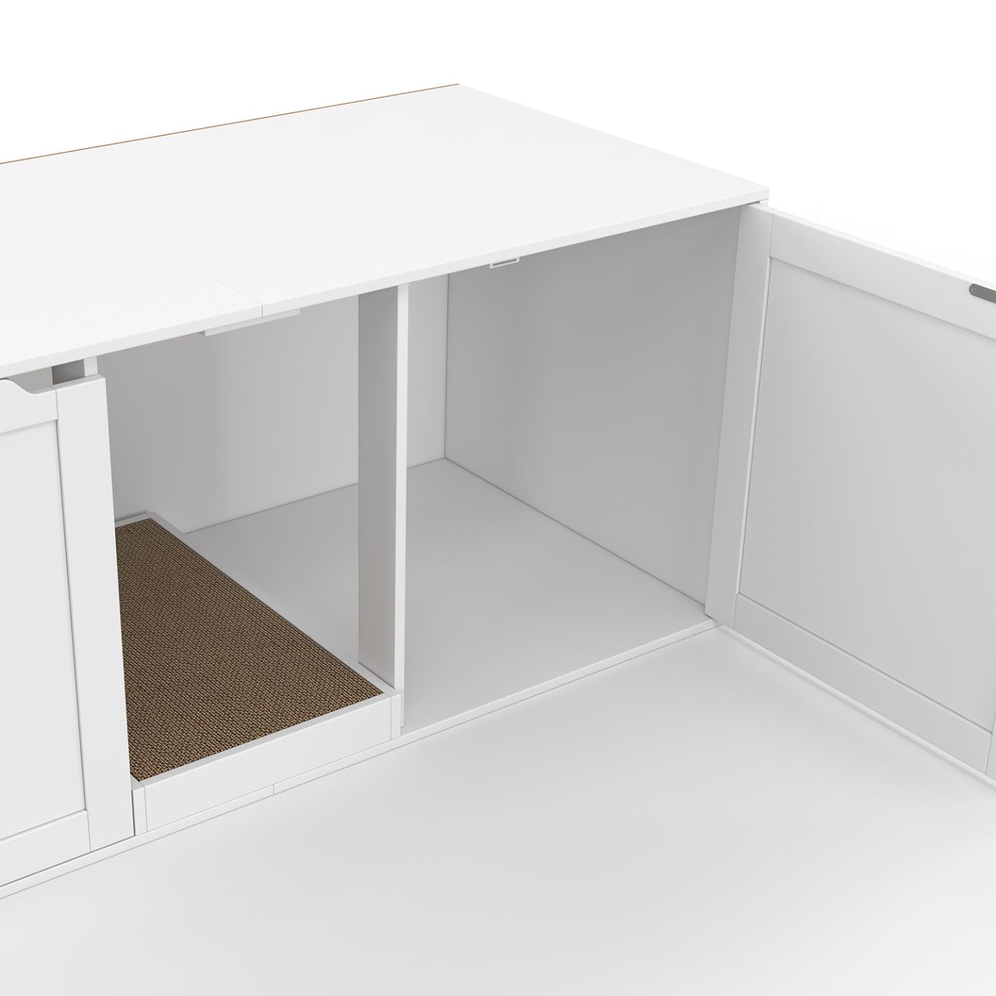 IDMarket - Maison de Toilette Chat XL Cache-litière 2 Portes et griffoir Bois Blanc