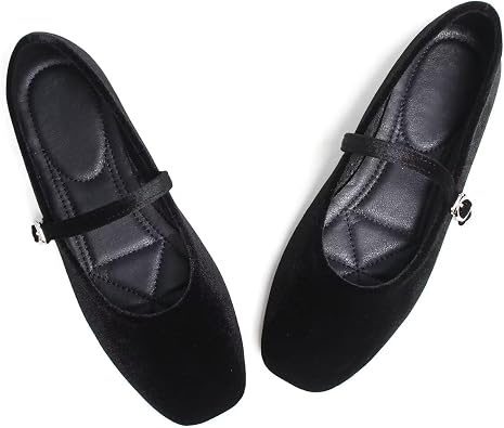 LUXINYU Flats for Women Dressy Square Toe Ankle Strap Mary Jane Shoes Casual Slip On Flats Comfortable Ballet Flats