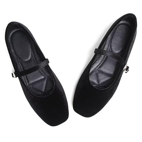 LUXINYU Flats for Women Dressy Square Toe Ankle Strap Mary Jane Shoes Casual Slip On Flats Comfortable Ballet Flats