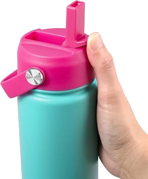 Straw Lid for Hydro Flask Wide Mouth Water Bottle, Top Lid with Straw Fits Hydro Flask 32 40oz Replacement Cap Wide Mouth Straw Flip Lid Flex Handle Pink
